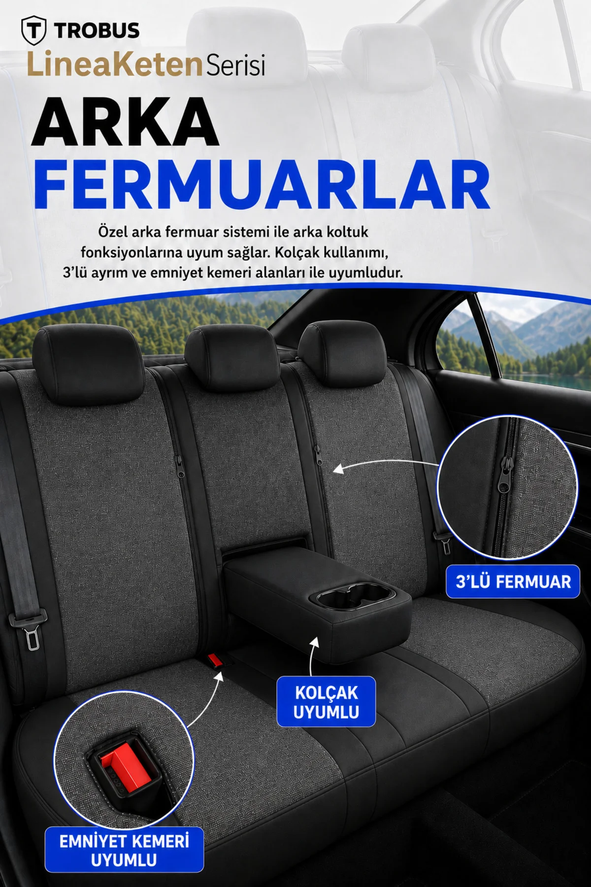 Volvo S40 2012-2016 Uyumlu LineaKeten Serisi Ortopedik Füme Mavi Koltuk Kılıfı