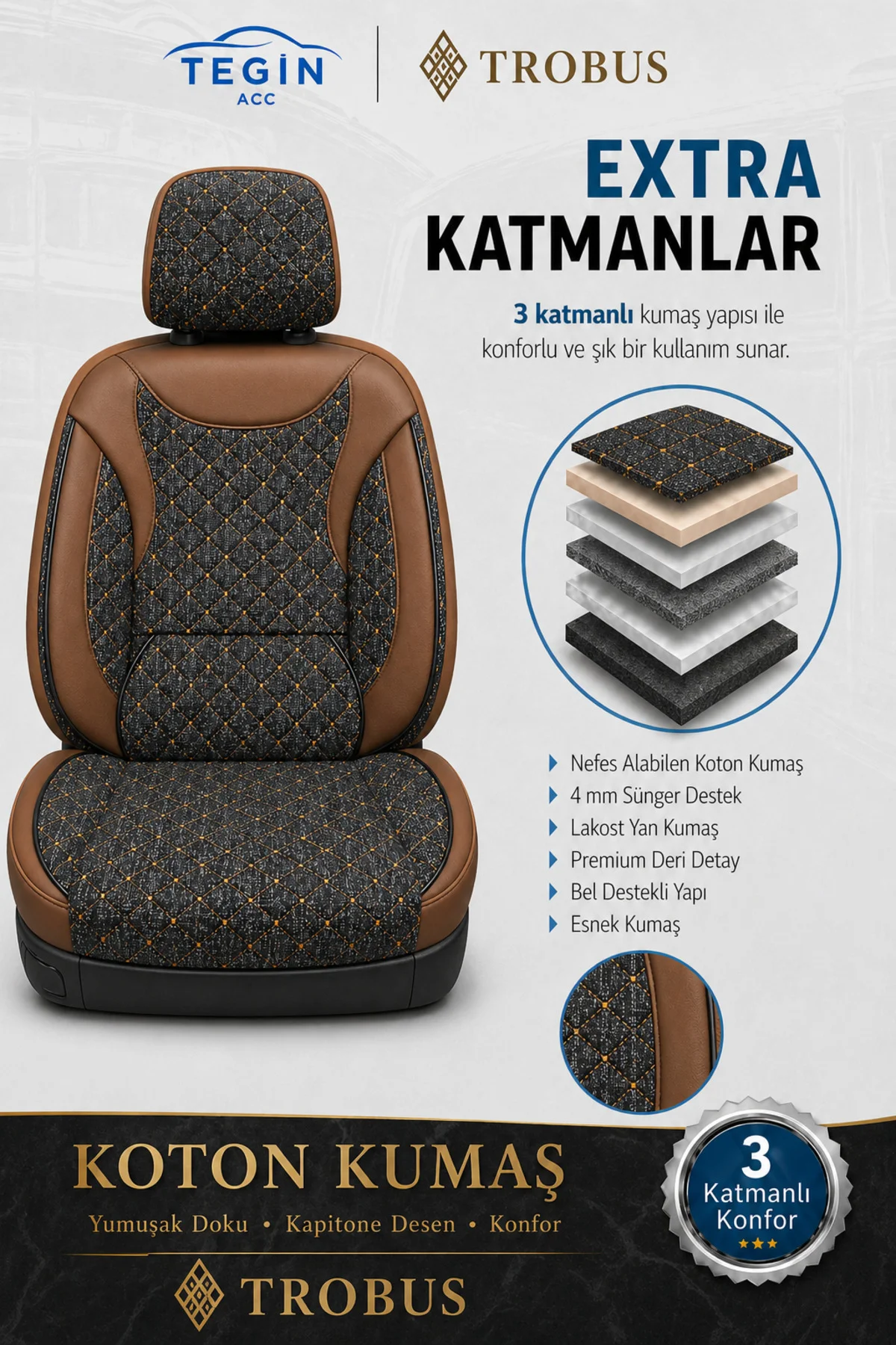 Volvo S40 2012-2016 Uyumlu SoftCotton Serisi Pamuklu Oto Koltuk Kılıfı Taba Fiyatı, Yorumları ve Özellikleri