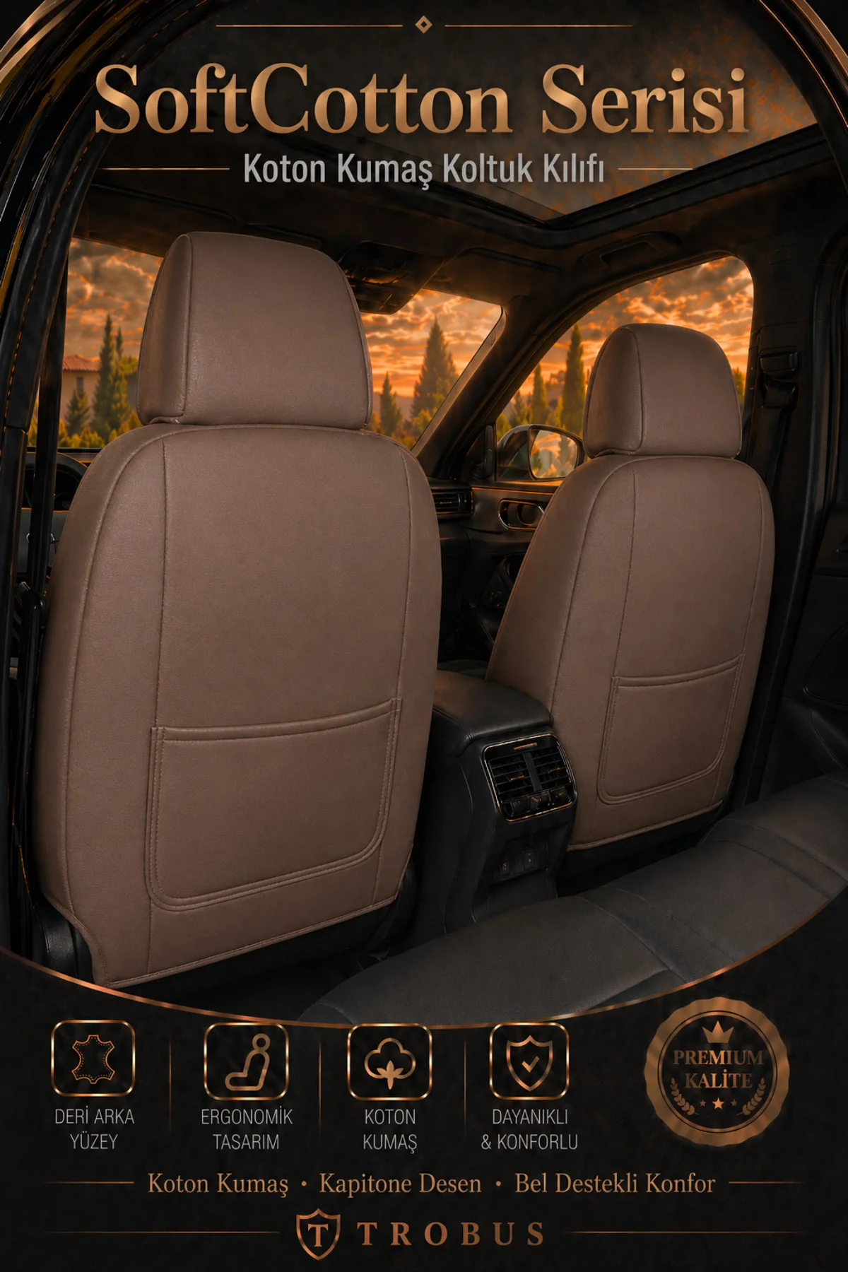 Volvo S40 2012-2016 Uyumlu SoftCotton Serisi Pamuklu Oto Koltuk Kılıfı Taba Fiyatı, Yorumları ve Özellikleri