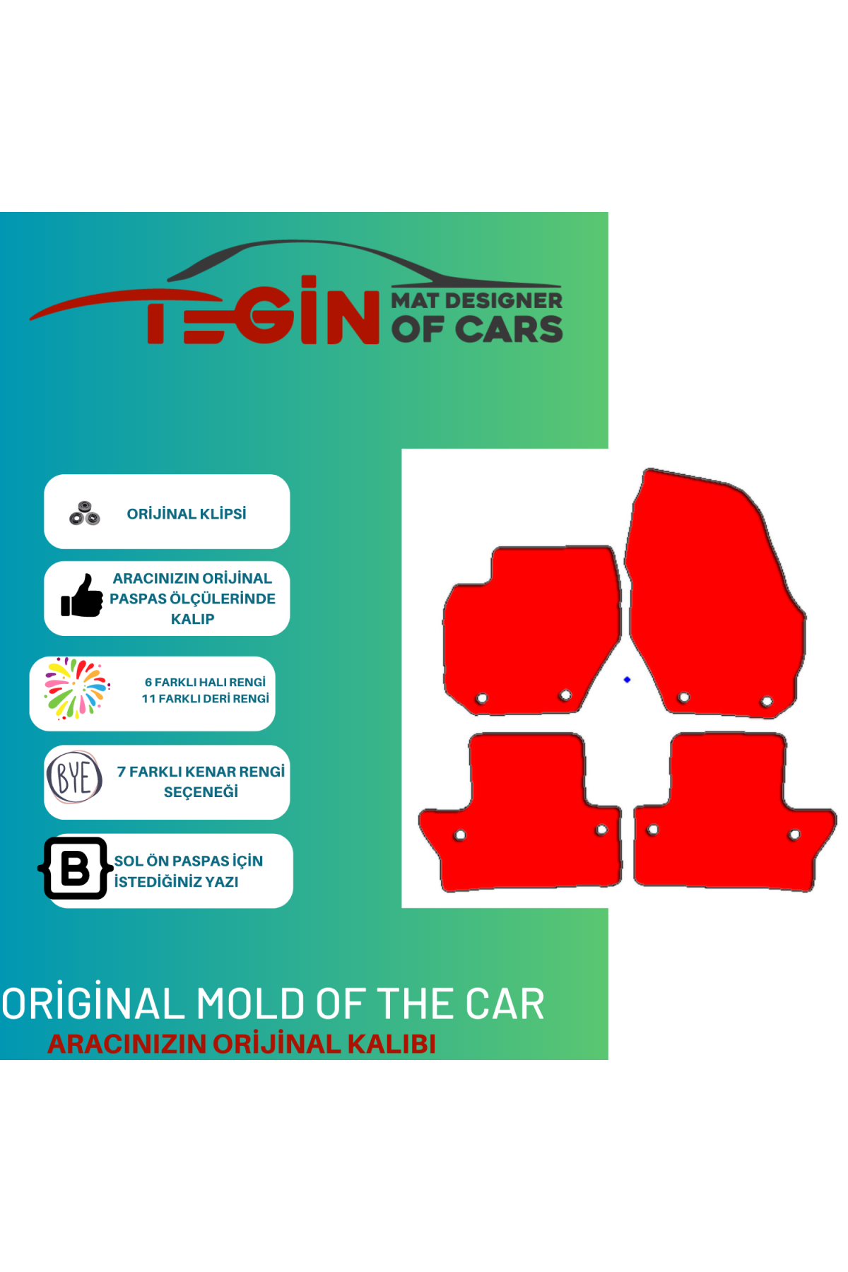 Volvo S60 2011 + Prime Siyah Kırmızı Deri Mavi Kenar Paspas