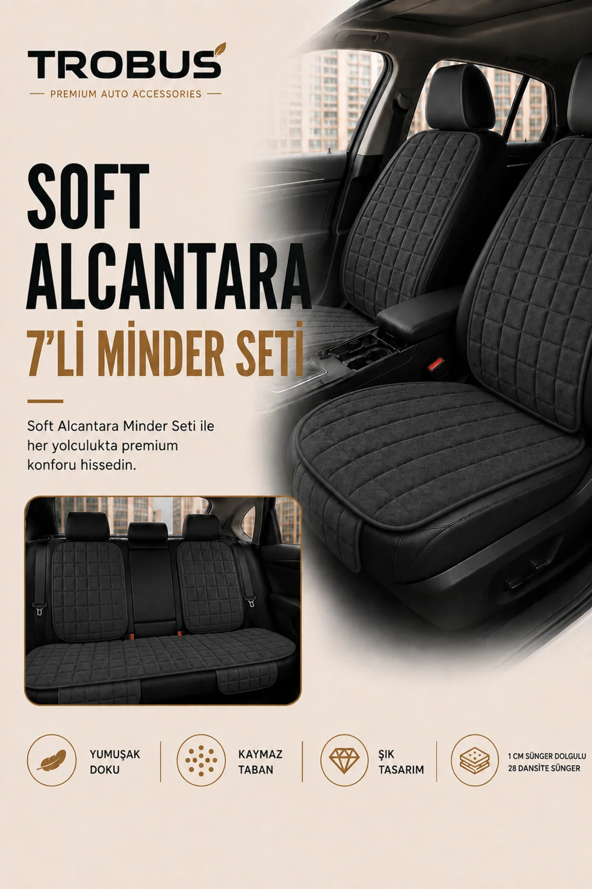 Volvo S60 2013+ Kare Desen Soft Alcantara 7'li Oto Koltuk Minderi Antrasit Gri Volvo S60 2013+ Kare Desen Soft Alcantara 7'li Oto Koltuk Minderi Antrasit Gri - Görsel 6
