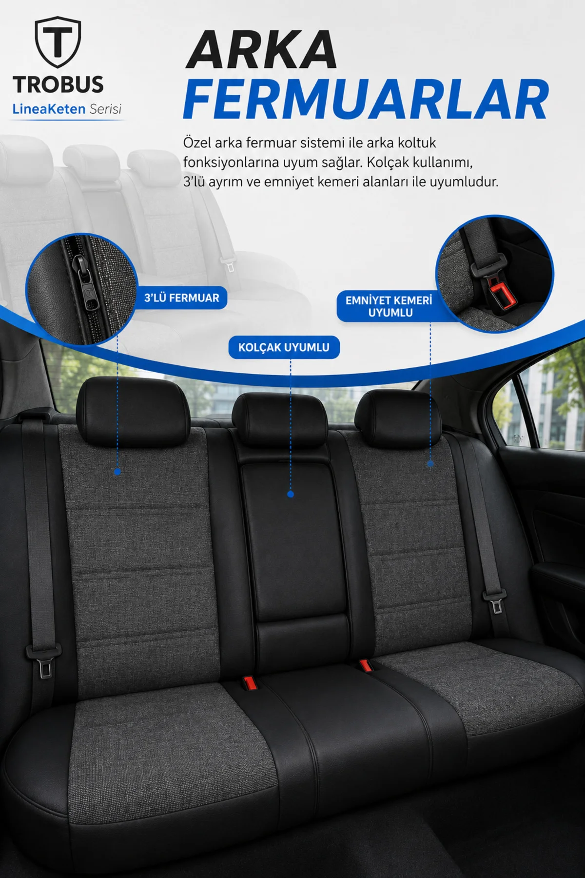 Volvo S60 2013 ve Sonrası Uyumlu LineaKeten Serisi Ortopedik Füme Siyah Koltuk Kılıfı