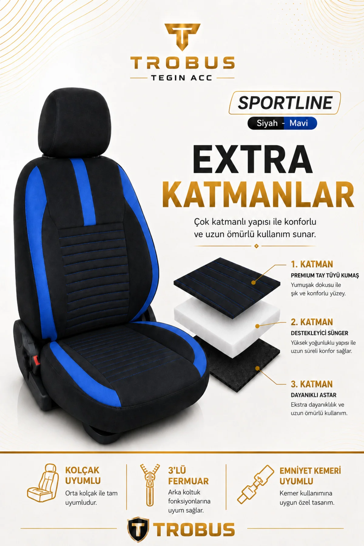 Volvo S70 1996 1997 1998 1999 2000 2001 Uyumlu Sportline Serisi Siyah Mavi Ortopedik Tay Tüyü Koltuk Kılıfı Fiyatı, Yorumları ve Özellikleri