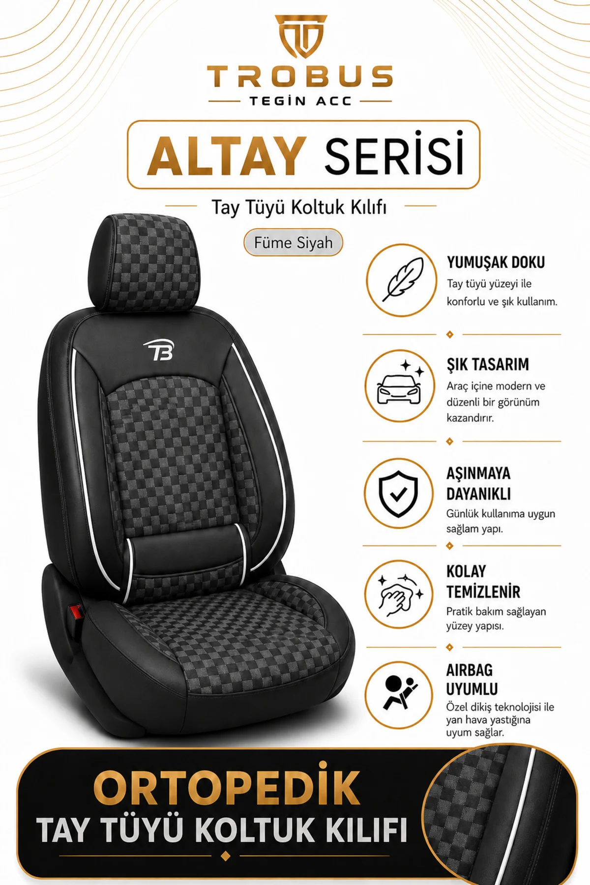 Volvo S70 1996 1997 1998 1999 2000 2001 Uyumlu Altay Bel Destekli Tay Tüyü Siyah Beyaz Koltuk Kılıfı Fiyatı, Yorumları ve Özellikleri