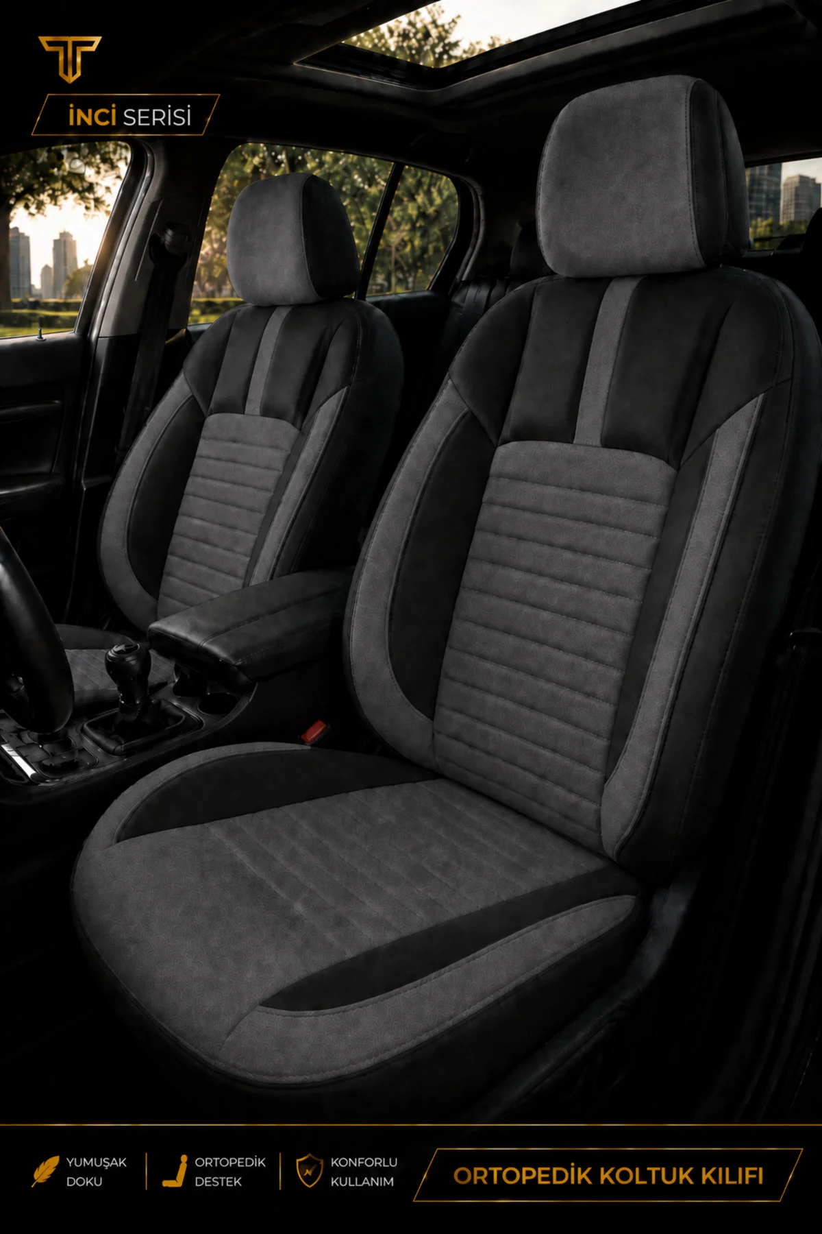 Volvo S70 1996-2001 Uyumlu İnci Serisi Tay Tüyü Füme Siyah Premium Koltuk Kılıfı