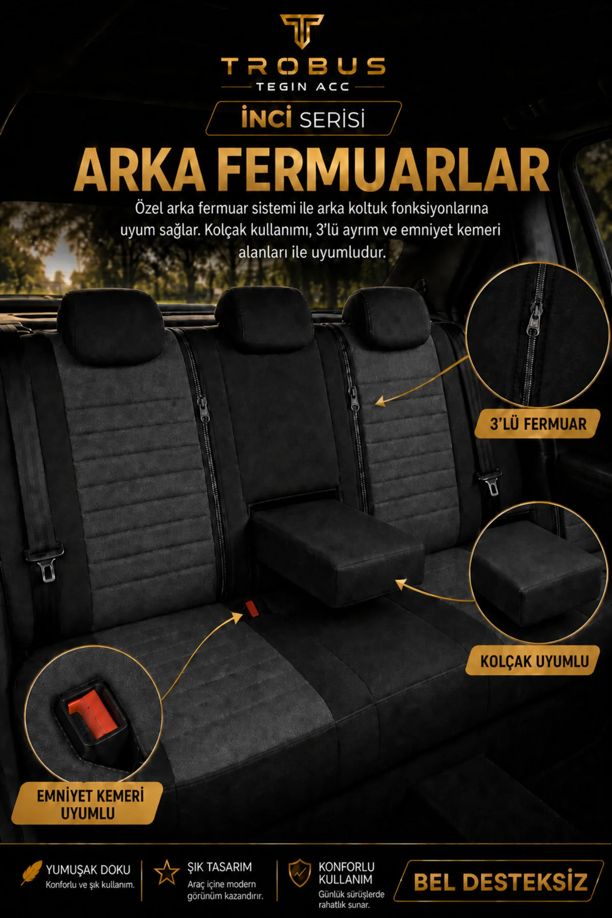 Volvo S70 1996-2001 Uyumlu İnci Serisi Tay Tüyü Füme Siyah Premium Koltuk Kılıfı