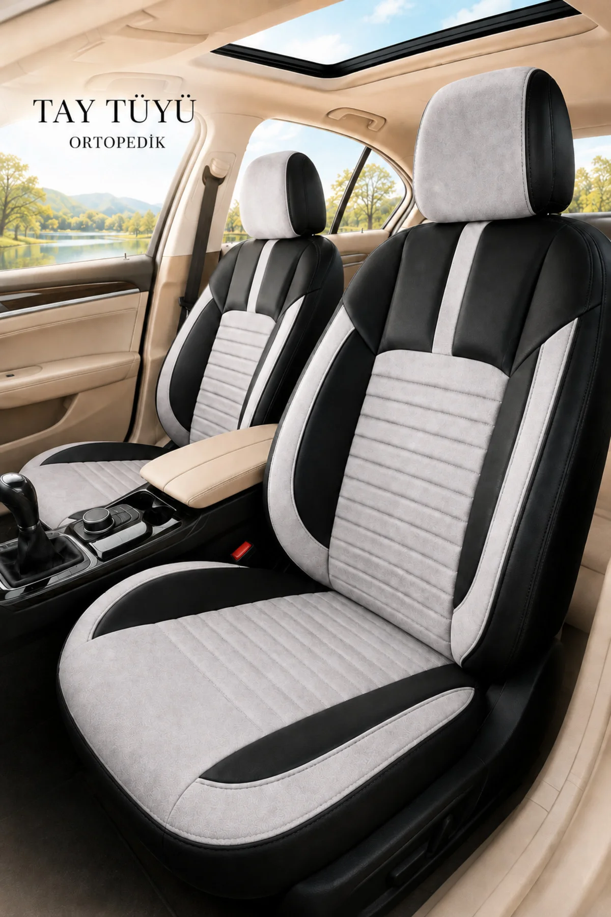 Volvo S80 2018+ Uyumlu İnci Serisi Tay Tüyü Gri Siyah Premium Koltuk Kılıfı