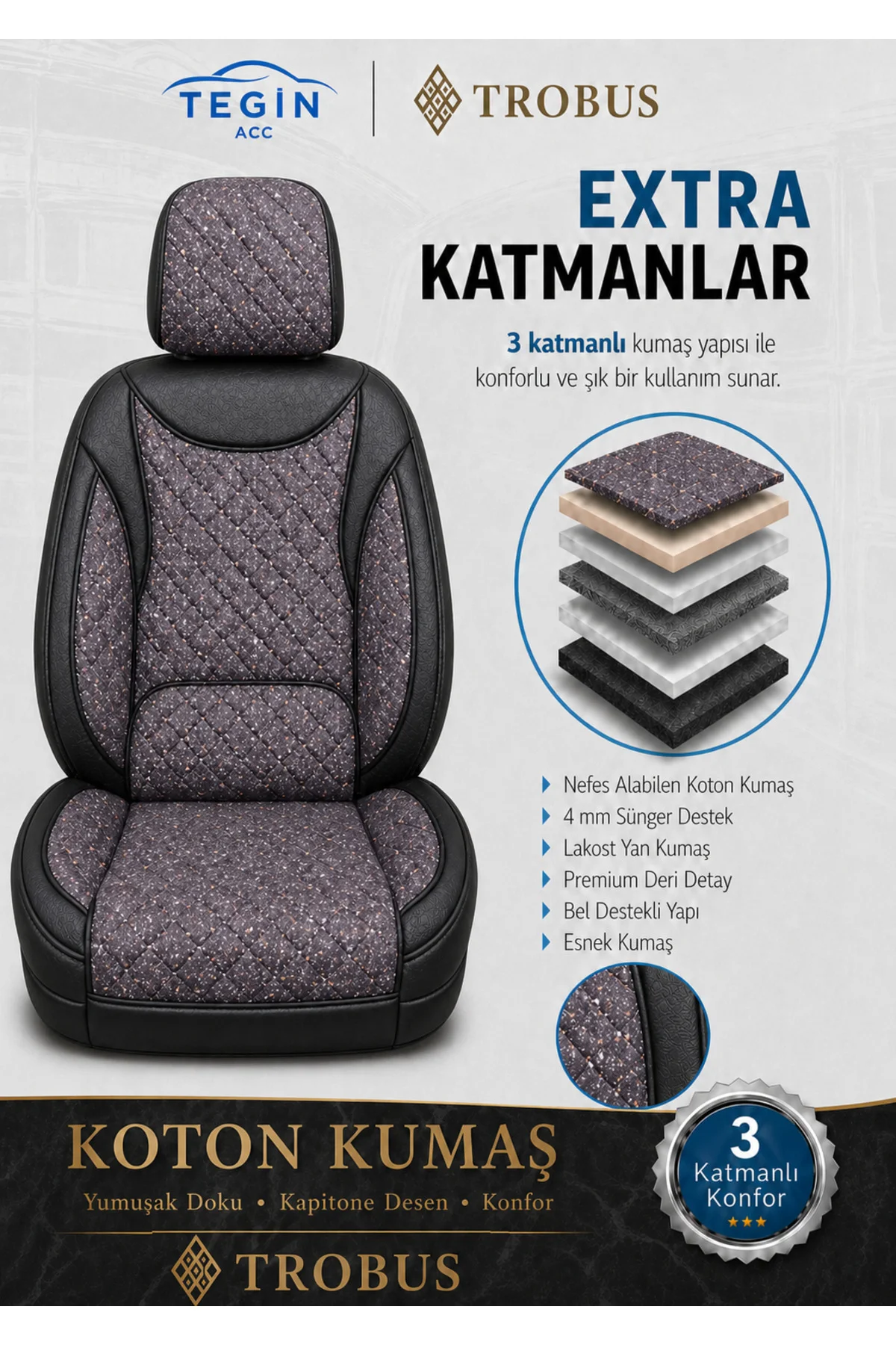 Volvo S80 2018 ve Sonrası Uyumlu SoftCotton Serisi Pamuklu Oto Koltuk Kılıfı Siyah Füme Mürdüm Fiyatı, Yorumları ve Özellikleri