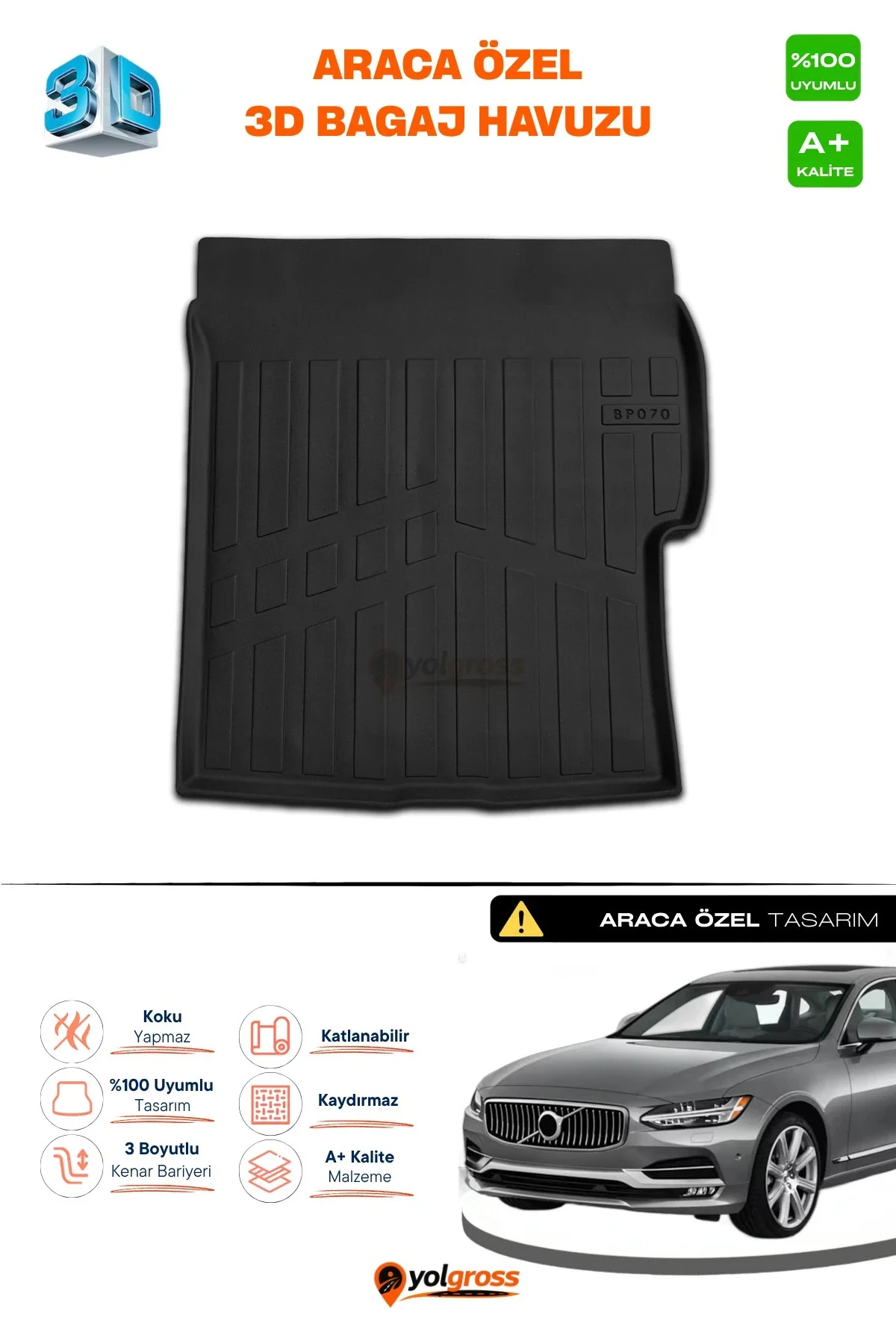 Volvo S90 Plug-IN 3D Pro Bagaj Havuzu 2016 Üzeri A+ Kalite Volvo S90 Plug-IN 3D Pro Bagaj Havuzu 2016 Üzeri A+ Kalite