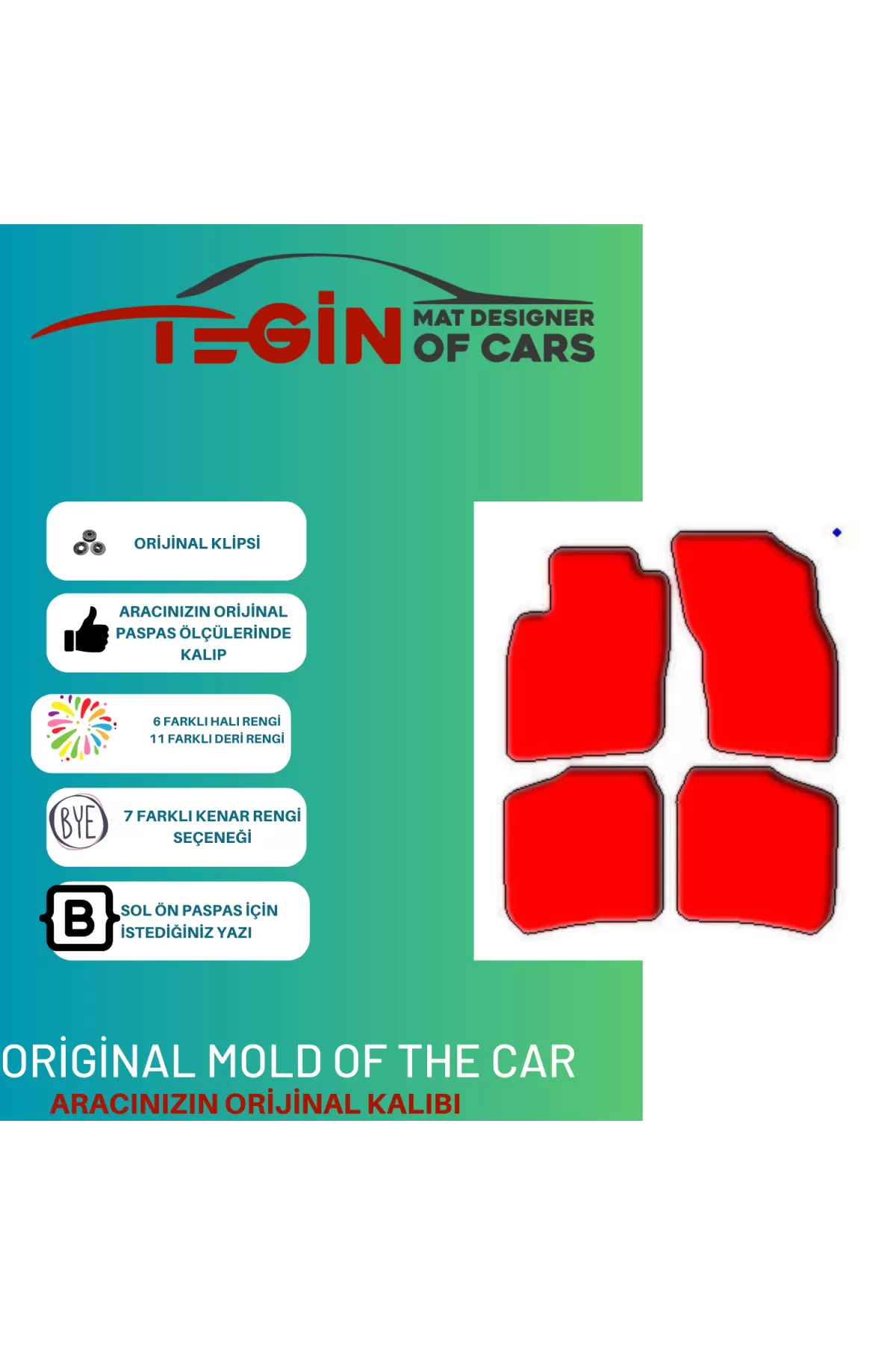 Volvo V40 1996-2000 Prime Kırmızı Halı Mavi Kenar Halı Paspas