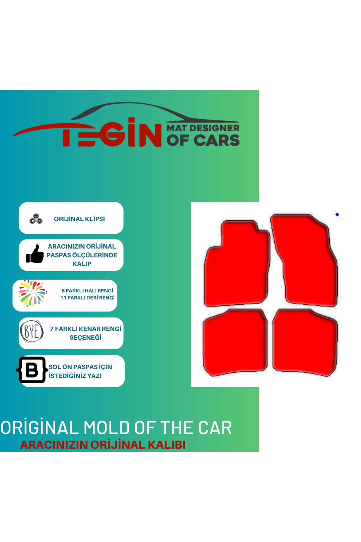 Volvo V40 1996-2000 Prime Siyah Kırmızı Deri Sarı Kenar Paspas