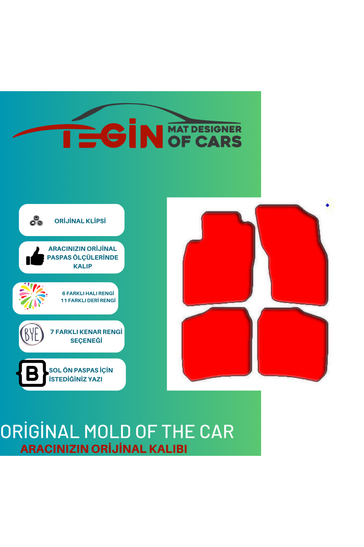 Volvo V40 2000-2004 Prime Siyah Deri Mavi Kenar Paspas