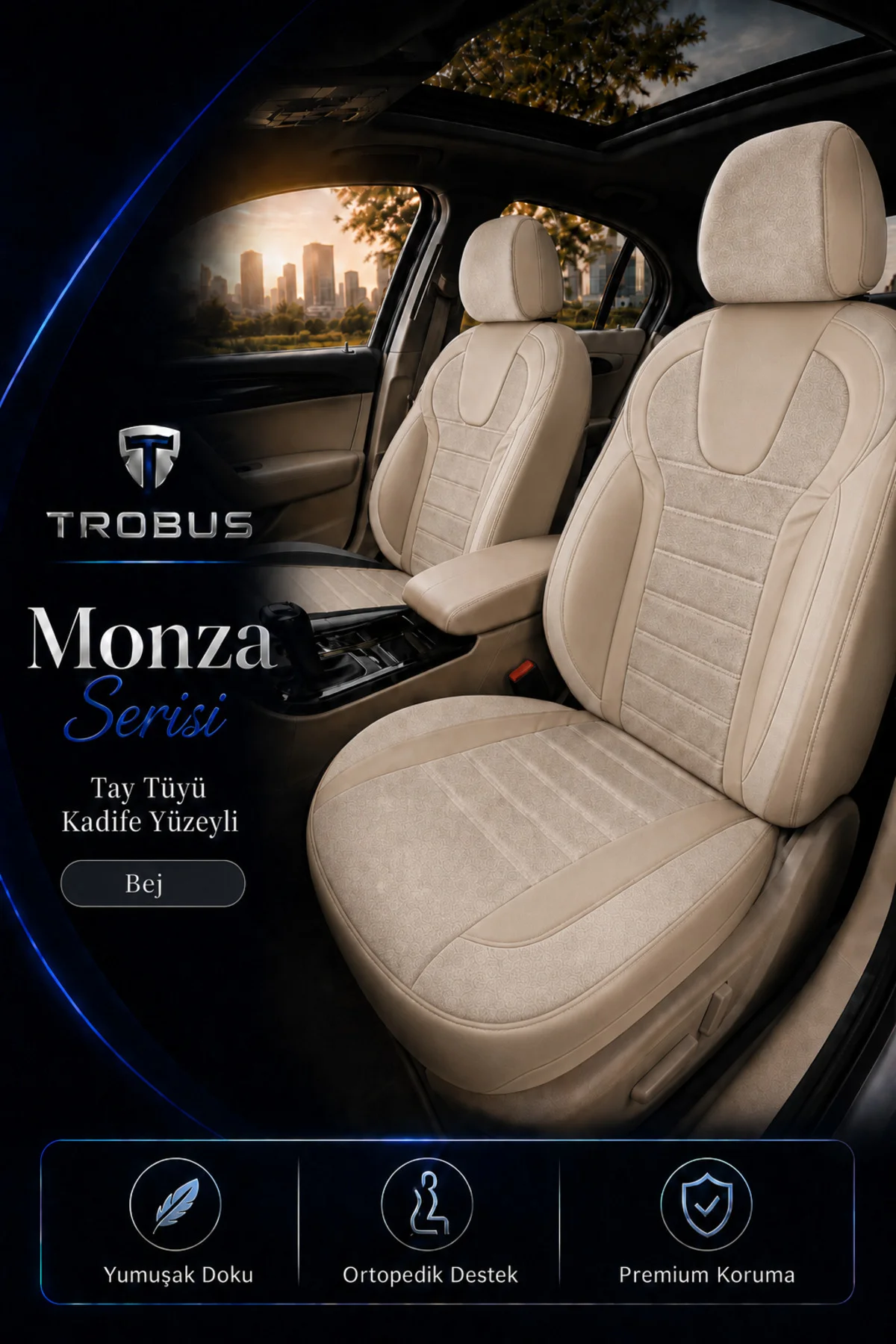 Volvo V40 2012-2019 Uyumlu Monza Serisi Sport Tay Tüyü Kadife Bej Koltuk Kılıfı Volvo V40 2012-2019 Uyumlu Monza Serisi Sport Tay Tüyü Kadife Bej Koltuk Kılıfı