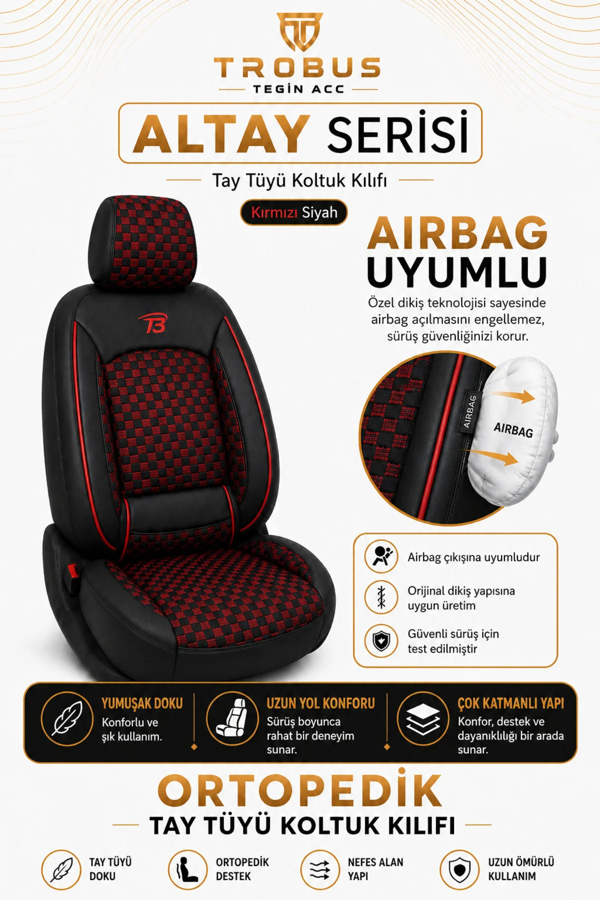 Volvo V40 2012-2019 Uyumlu Altay Bel Destekli Tay Tüyü Siyah Kırmızı Koltuk Kılıfı Fiyatı, Yorumları ve Özellikleri