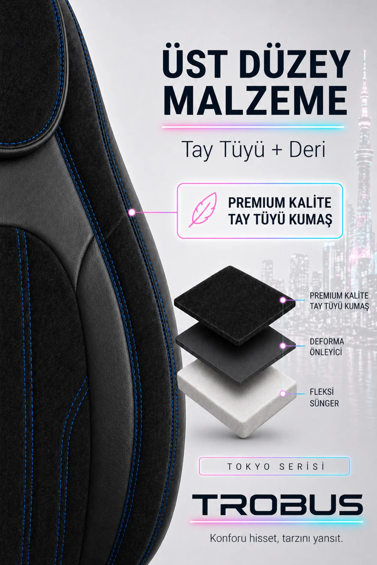 Volvo V40 2012-2019 Bel Destekli Tay Tüyü Koltuk Kılıfı Tokyo Serisi Siyah Mavi Fiyatı, Yorumları ve Özellikleri
