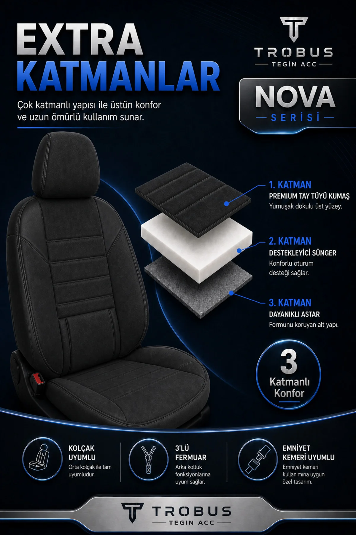 Volvo V40 2012-2019 Uyumlu Nova Serisi Tay Tüyü Bel Destekli Siyah Premium Koltuk Kılıfı Fiyatı, Yorumları ve Özellikleri