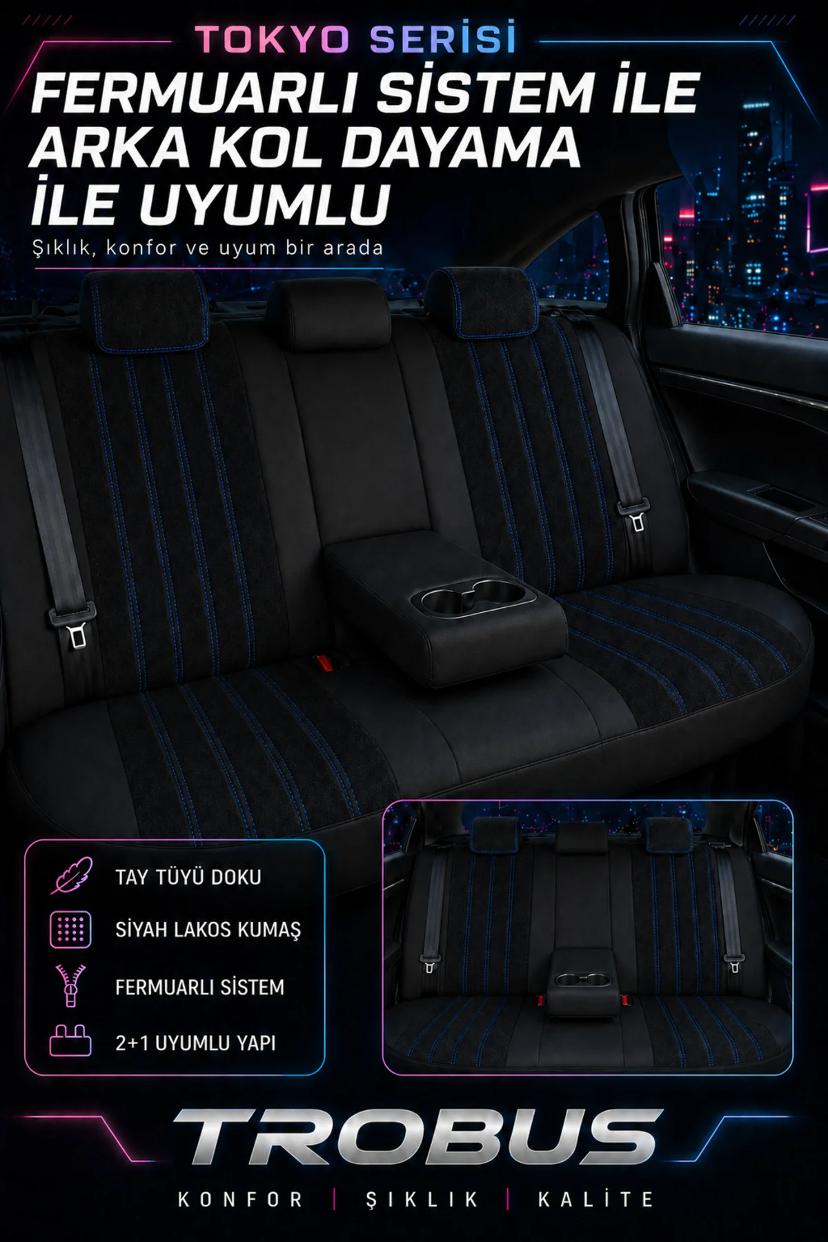 Volvo V40 2012-2019 Bel Destekli Tay Tüyü Koltuk Kılıfı Tokyo Serisi Siyah Mavi Fiyatı, Yorumları ve Özellikleri