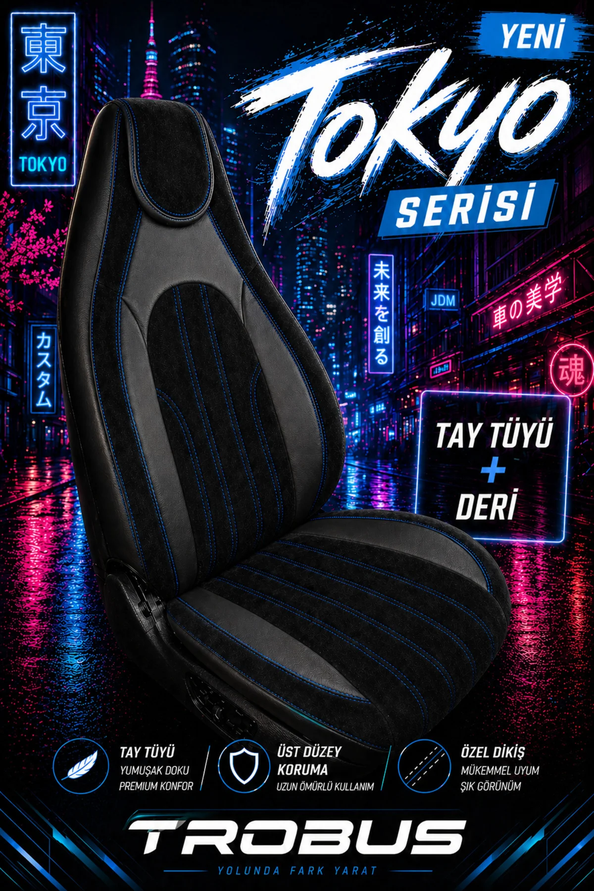 Volvo V40 2012-2019 Bel Destekli Tay Tüyü Koltuk Kılıfı Tokyo Serisi Siyah Mavi Fiyatı, Yorumları ve Özellikleri