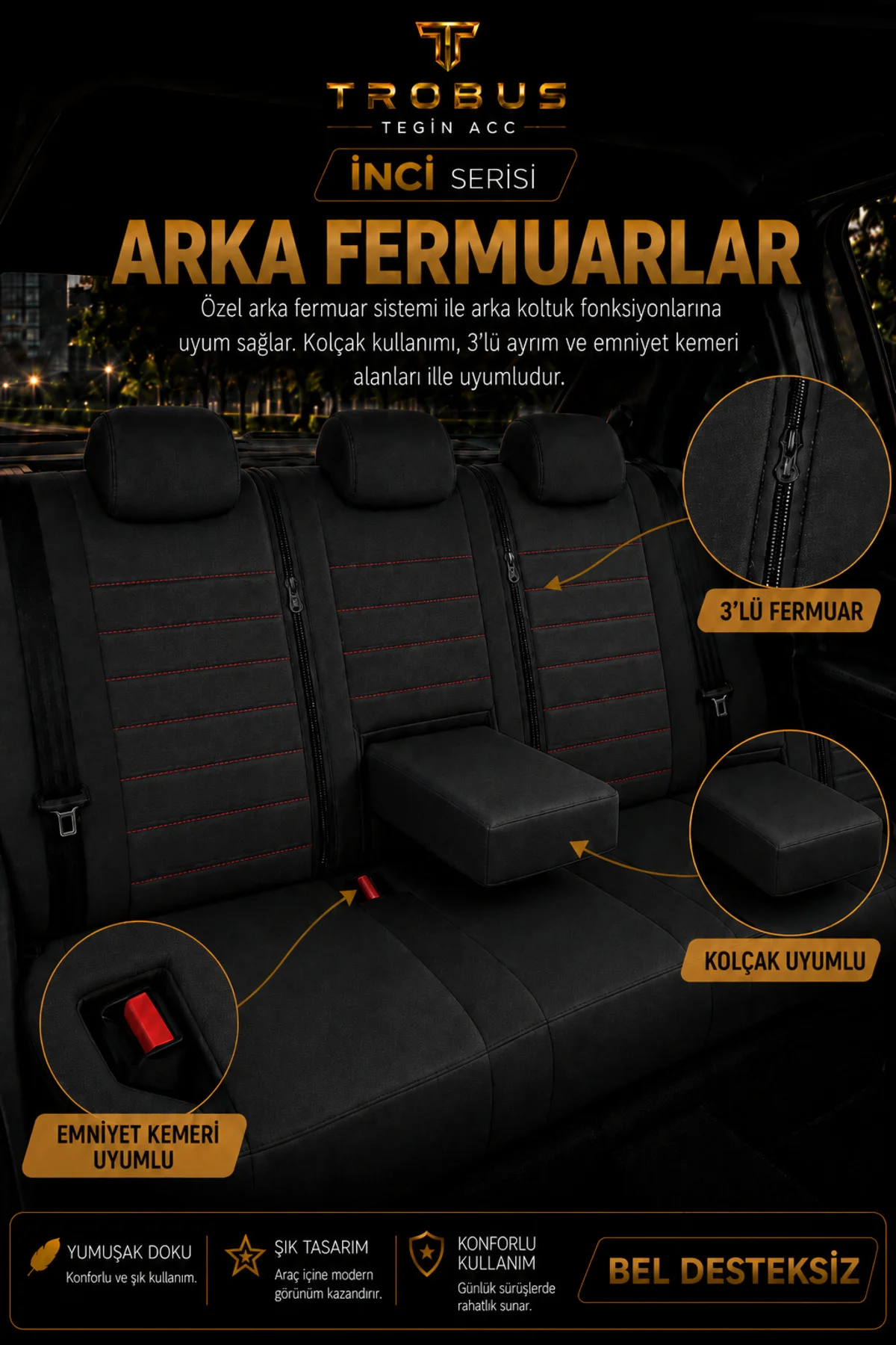 Volvo V40 2012-2019 Uyumlu İnci Serisi Tay Tüyü Siyah Kırmızı Premium Koltuk Kılıfı