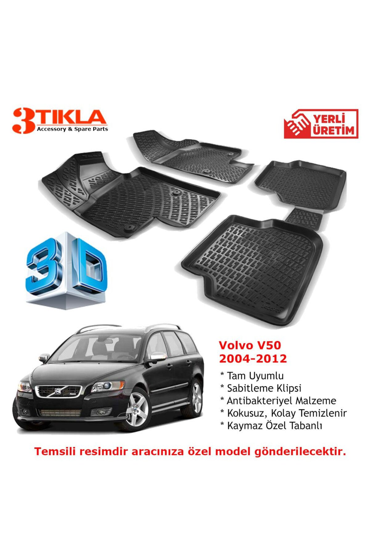 Volvo V50 2004-2012 Premium 3D Havuzlu Paspas Seti
