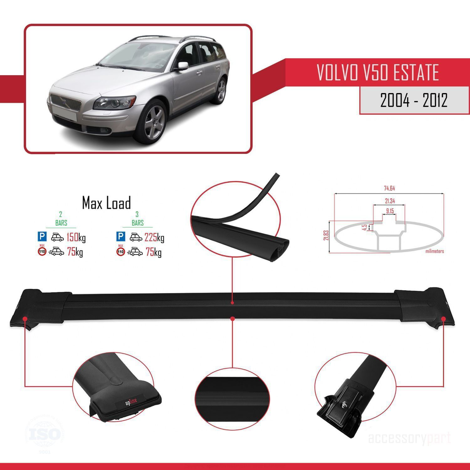 Volvo V50 2004-2012 Arası ile uyumlu Fly Model Ara Atkı Tavan Bar