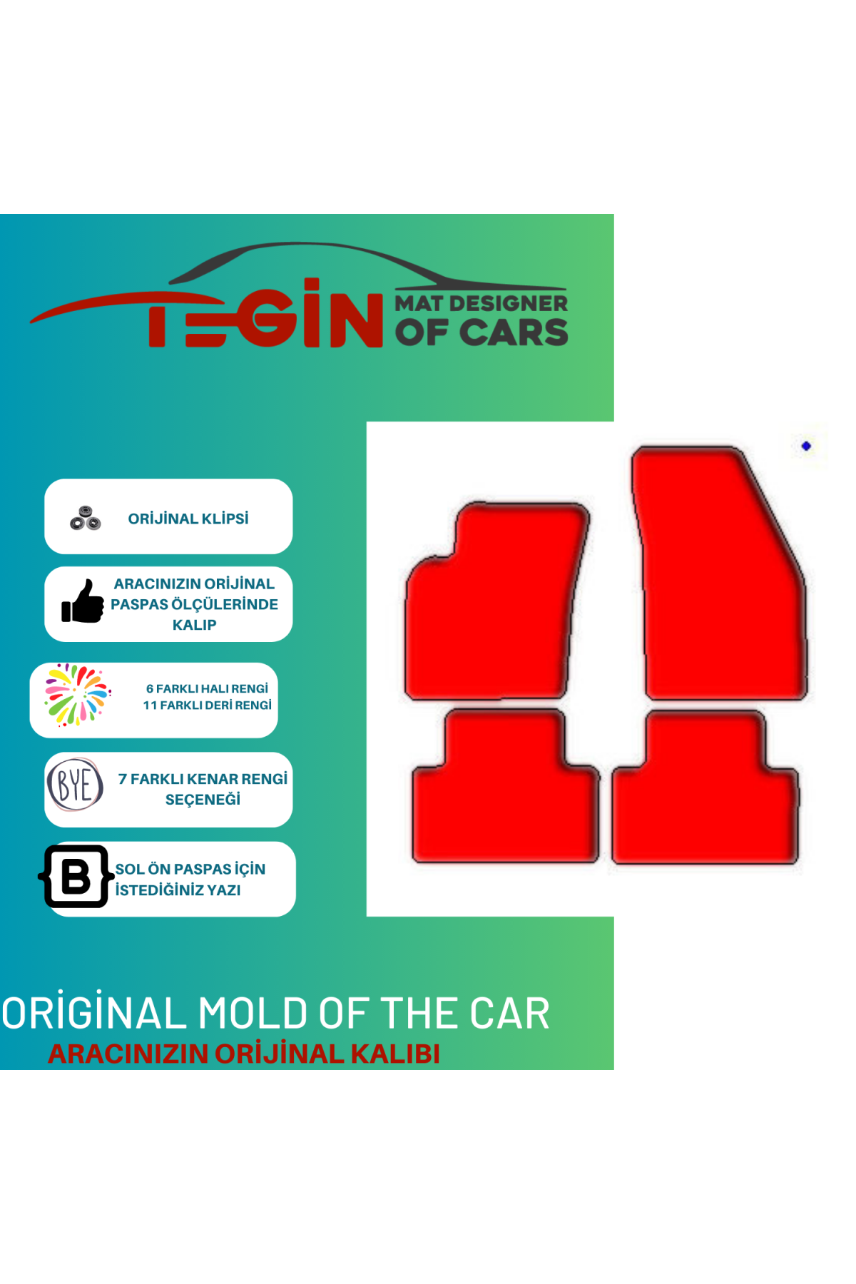 Volvo V50 2004 + Prime Siyah Kırmızı Deri Kırmızı Kenar Paspas