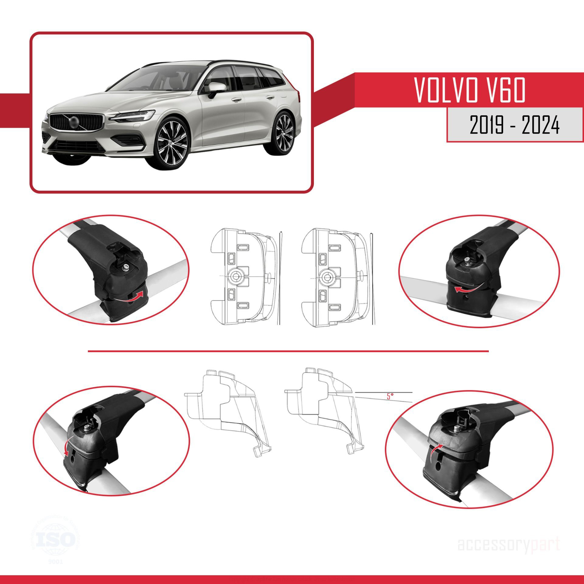 Volvo V60 2019 ve Sonrası ile uyumlu ACE-2 Ara Atkı Tavan Barı GR