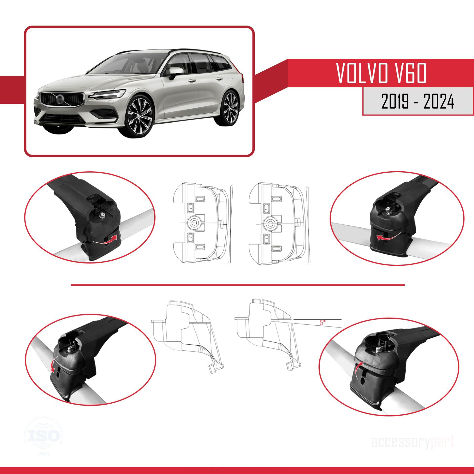 Volvo V60 2019 ve Sonrası ile uyumlu ACE-2 Ara Atkı Tavan Barı Sİ