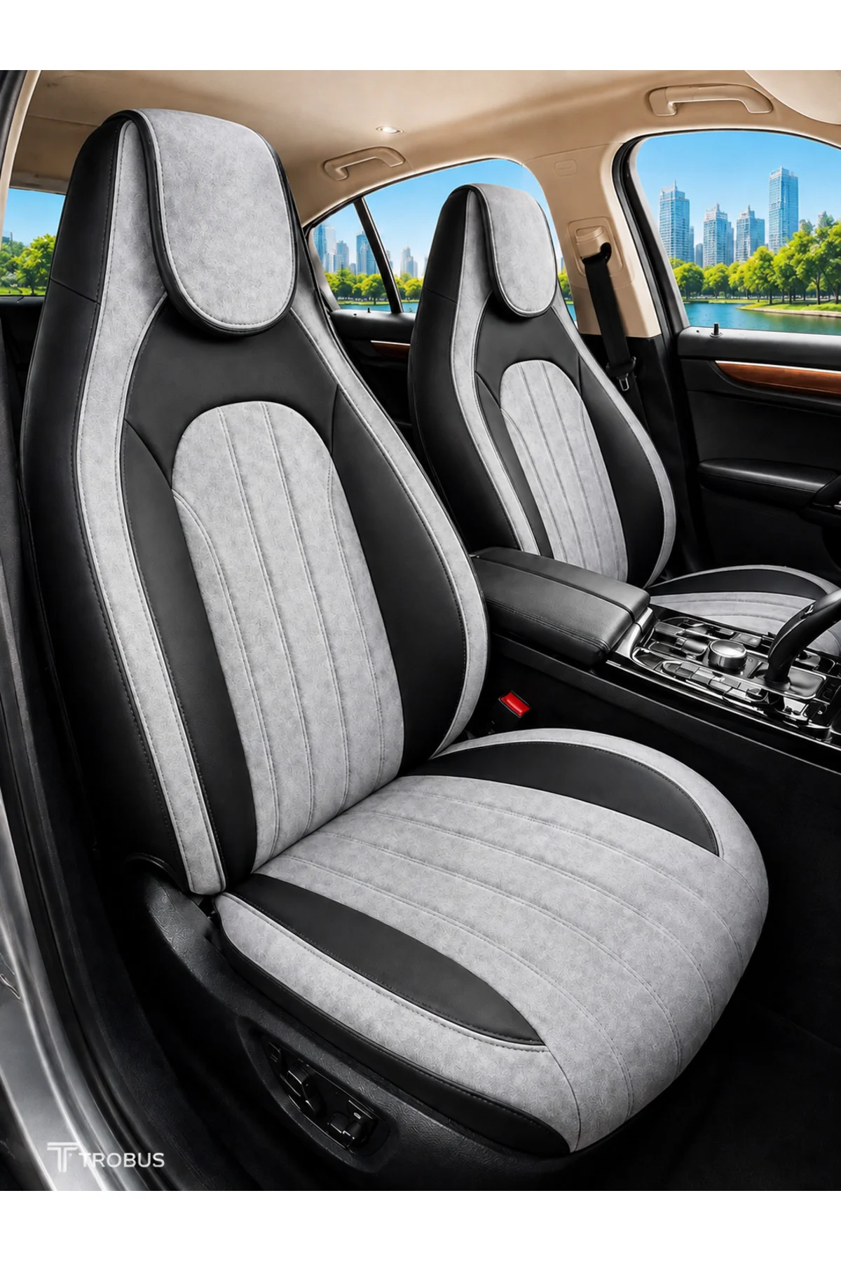 Volvo Xc 60 2013 2014 2015 2016 Bel Destekli Tay Tüyü Koltuk Kılıfı Tokyo Serisi Gri Siyah