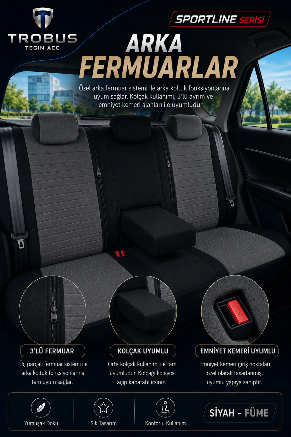 Volvo Xc 60 2013 ve Sonrası Uyumlu Sportline Serisi Füme Siyah Ortopedik Tay Tüyü Koltuk Kılıfı Fiyatı, Yorumları ve Özellikleri