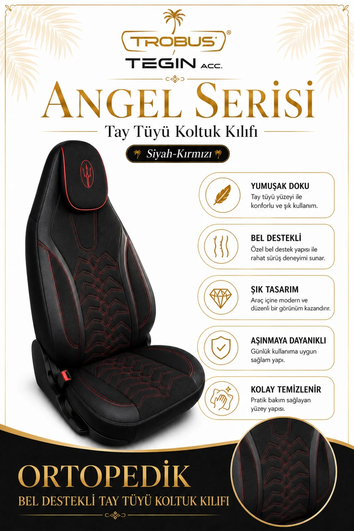 Volvo Xc 60 2013 ve Sonrası Uyumlu Angel Serisi Tay Tüyü Koltuk Kılıfı Siyah Kırmızı Volvo Xc 60 2013 ve Sonrası Uyumlu Angel Serisi Tay Tüyü Koltuk Kılıfı Siyah Kırmızı - Görsel 4