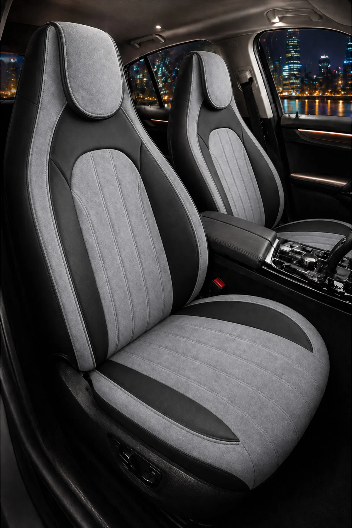 Volvo Xc 60 2017 ve Sonrası Bel Destekli Tay Tüyü Koltuk Kılıfı Tokyo Serisi Gri Siyah