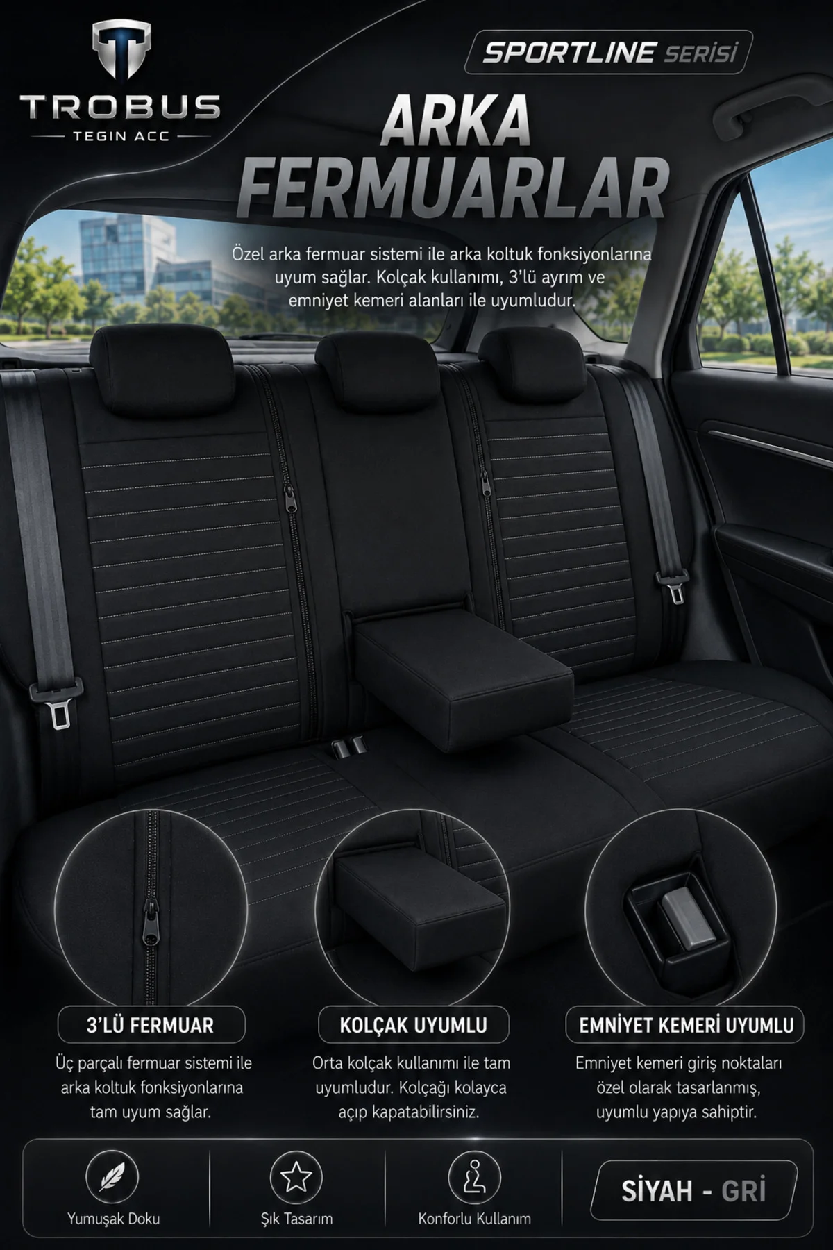 Volvo Xc 60 2017 ve Sonrası Uyumlu Sportline Serisi Siyah Gri Ortopedik Tay Tüyü Koltuk Kılıfı Fiyatı, Yorumları ve Özellikleri