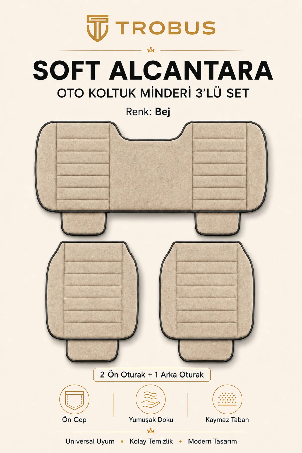 Volvo XC60 2013-2016 Soft Alkantara Çizgili Baby Face 3'lü Oturak Minderi Bej Siyah Fiyatı, Yorumları ve Özellikleri