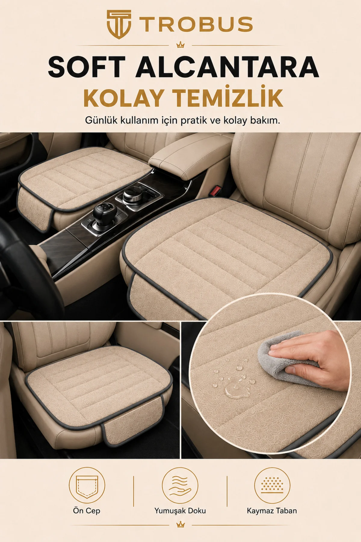 Volvo XC60 2013-2016 Soft Alkantara Çizgili Baby Face 3'lü Oturak Minderi Bej Siyah Fiyatı, Yorumları ve Özellikleri