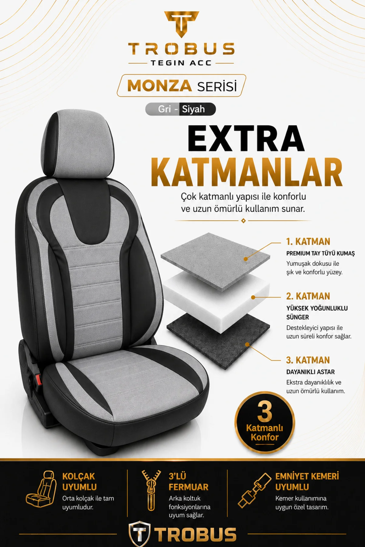 Volvo XC60 2017 ve Sonrası Uyumlu Monza Serisi Tay Tüyü Oto Koltuk Kılıfı Gri Siyah Volvo XC60 2017 ve Sonrası Uyumlu Monza Serisi Tay Tüyü Oto Koltuk Kılıfı Gri Siyah