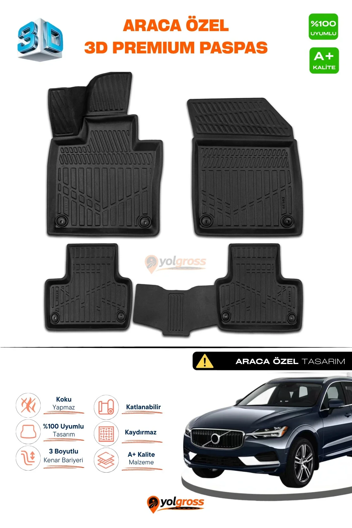 Volvo XC60 3D Pro Havuzlu Paspas 2017 Üzeri A+ Kalite Volvo XC60 3D Pro Havuzlu Paspas 2017 Üzeri A+ Kalite