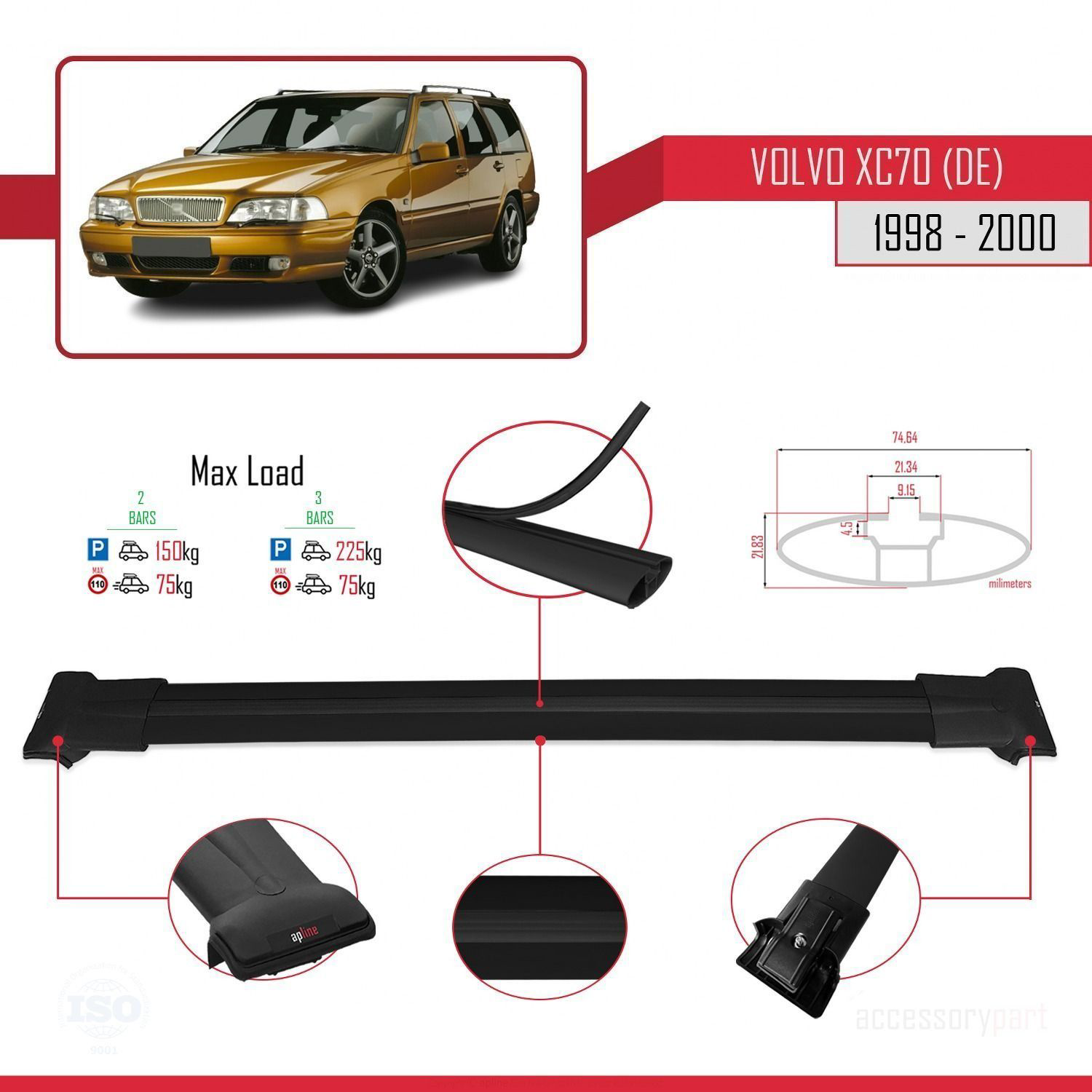 Volvo XC70 (DE) 1998-2000 Arası ile Uyumlu FLY Model Ara Atkı Tav