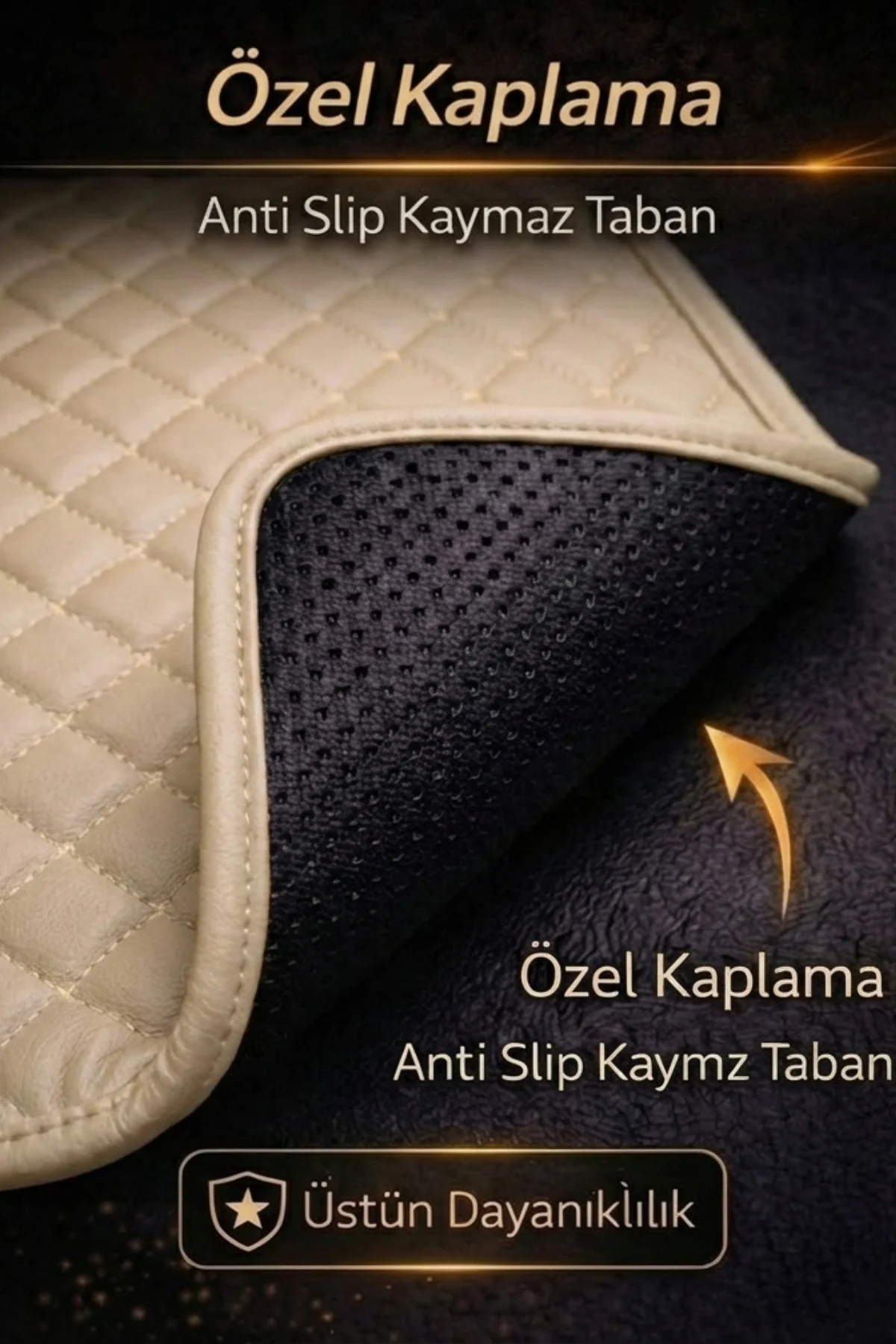 Volvo XC90 2002-2014 5 Parça (Şaft Tünelli) Premium Deri Paspas Siyah Deri Bej Kenar