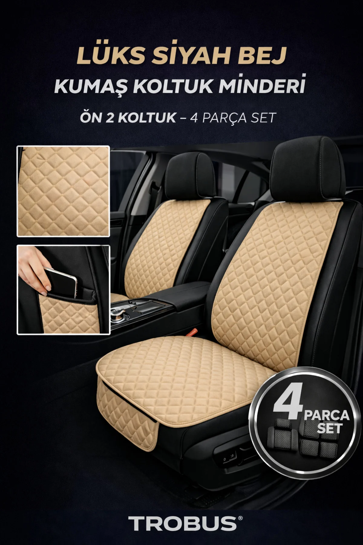 Volvo XC90 Uyumlu 5 Parça Terletmez Kumaş Koltuk Minderi Bej