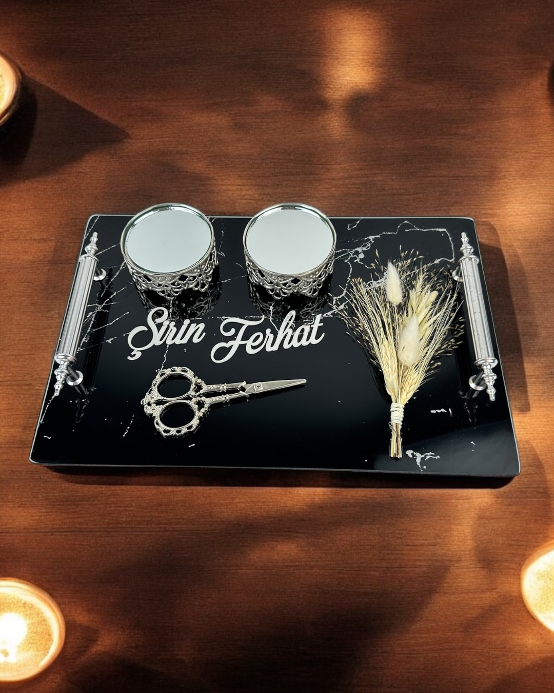 Vow Gümüş Siyah Söz Nişan Tepsisi