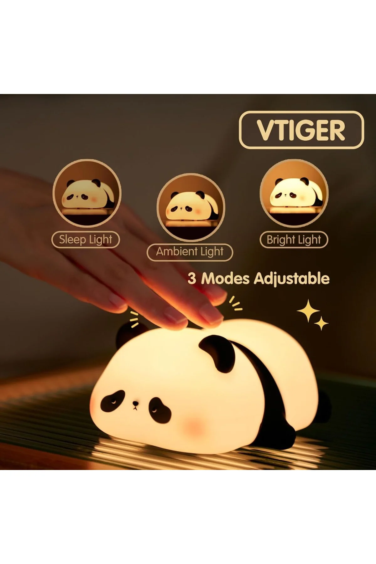 VTIGER Panda Gece Lambası, LED Yumuşacık Sevimli Lamba, Çocuklar 