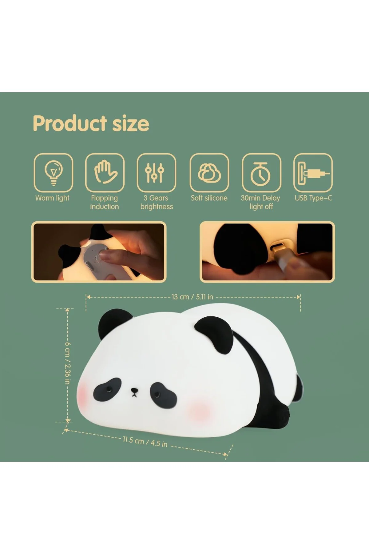 VTIGER Panda Gece Lambası, LED Yumuşacık Sevimli Lamba, Çocuklar 