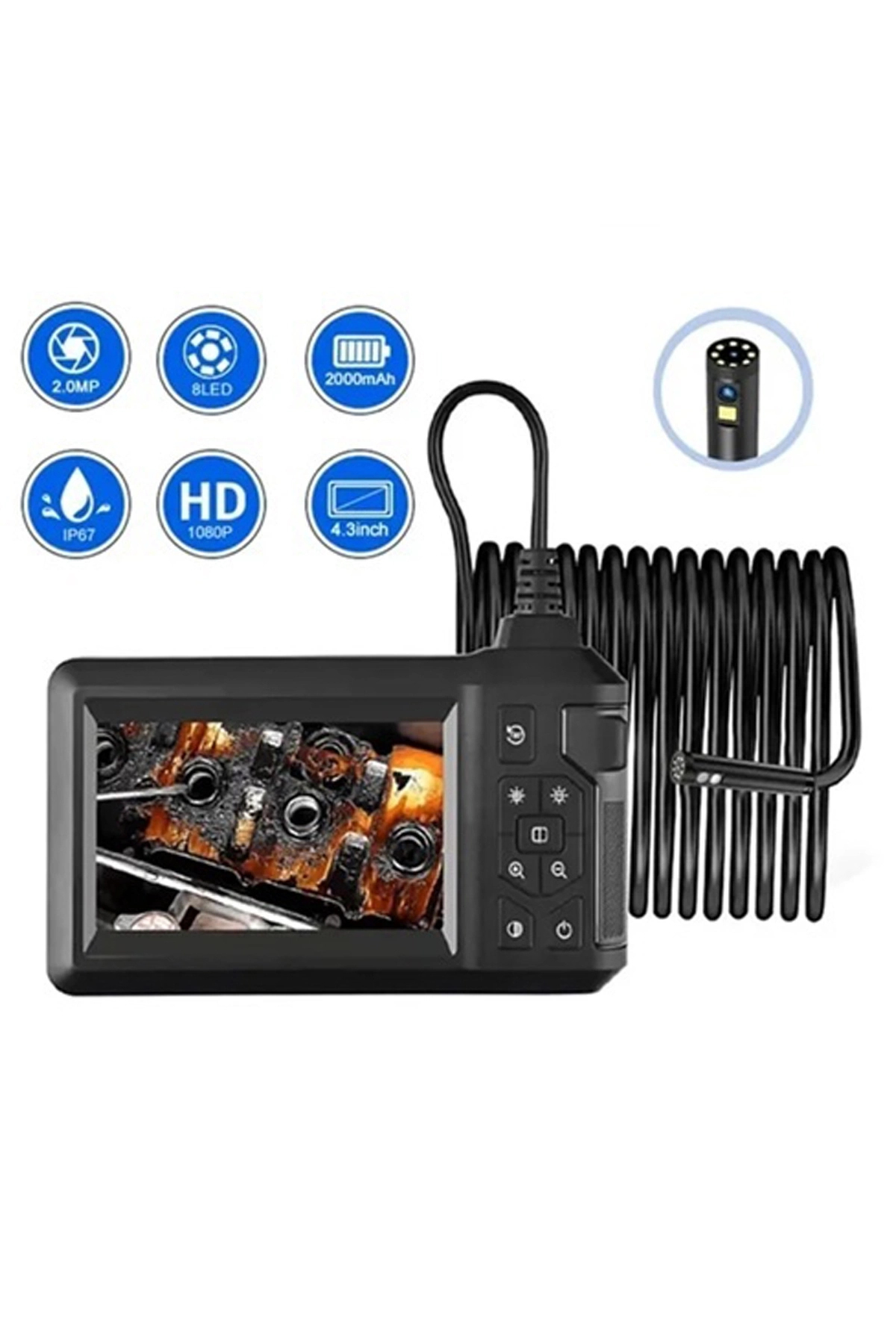 Butik Vtn-008 Ekranlı Çift Kameralı 10 Mt Sert Kablo Yılan Endoskop Kam