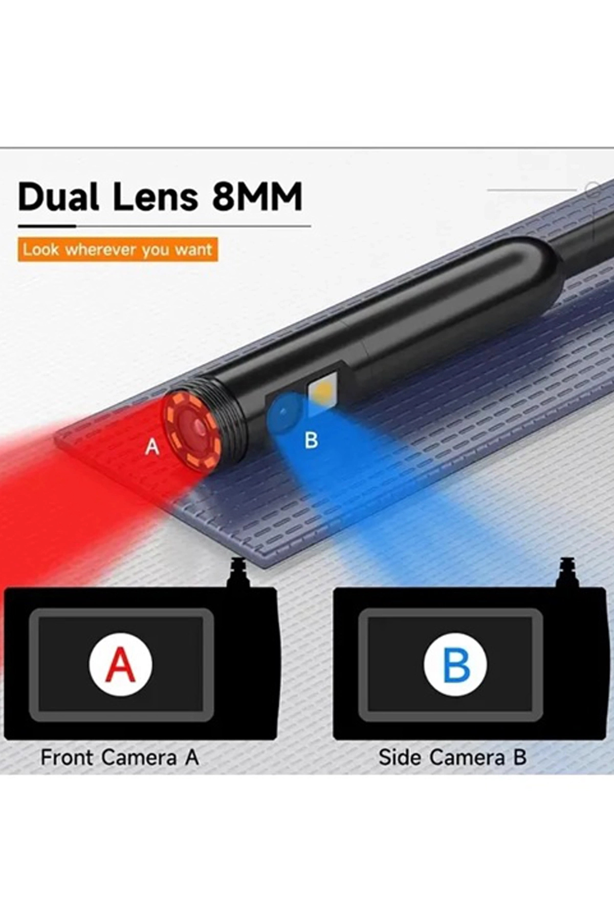 Butik Vtn-008 Ekranlı Çift Kameralı 10 Mt Sert Kablo Yılan Endoskop Kam