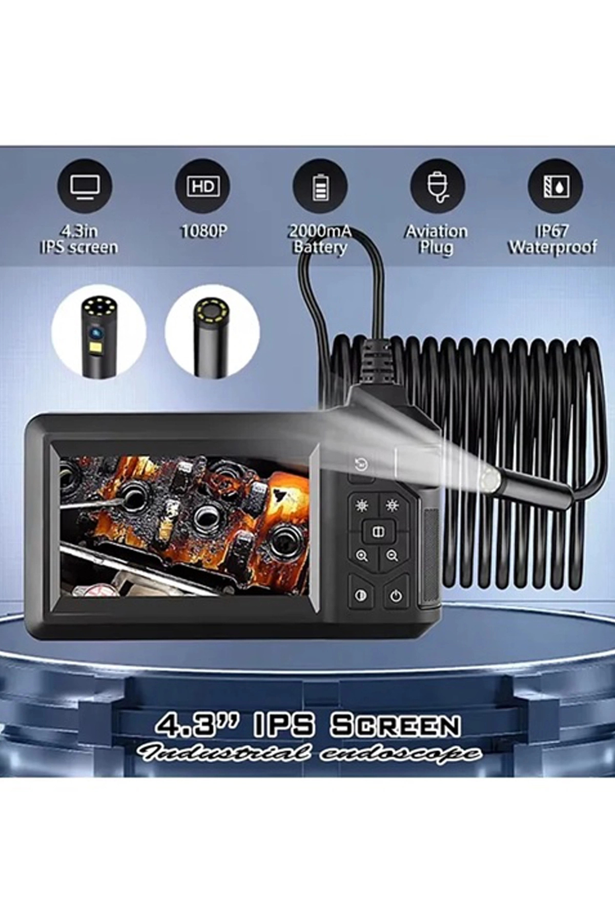 Butik Vtn-008 Ekranlı Çift Kameralı 10 Mt Sert Kablo Yılan Endoskop Kam