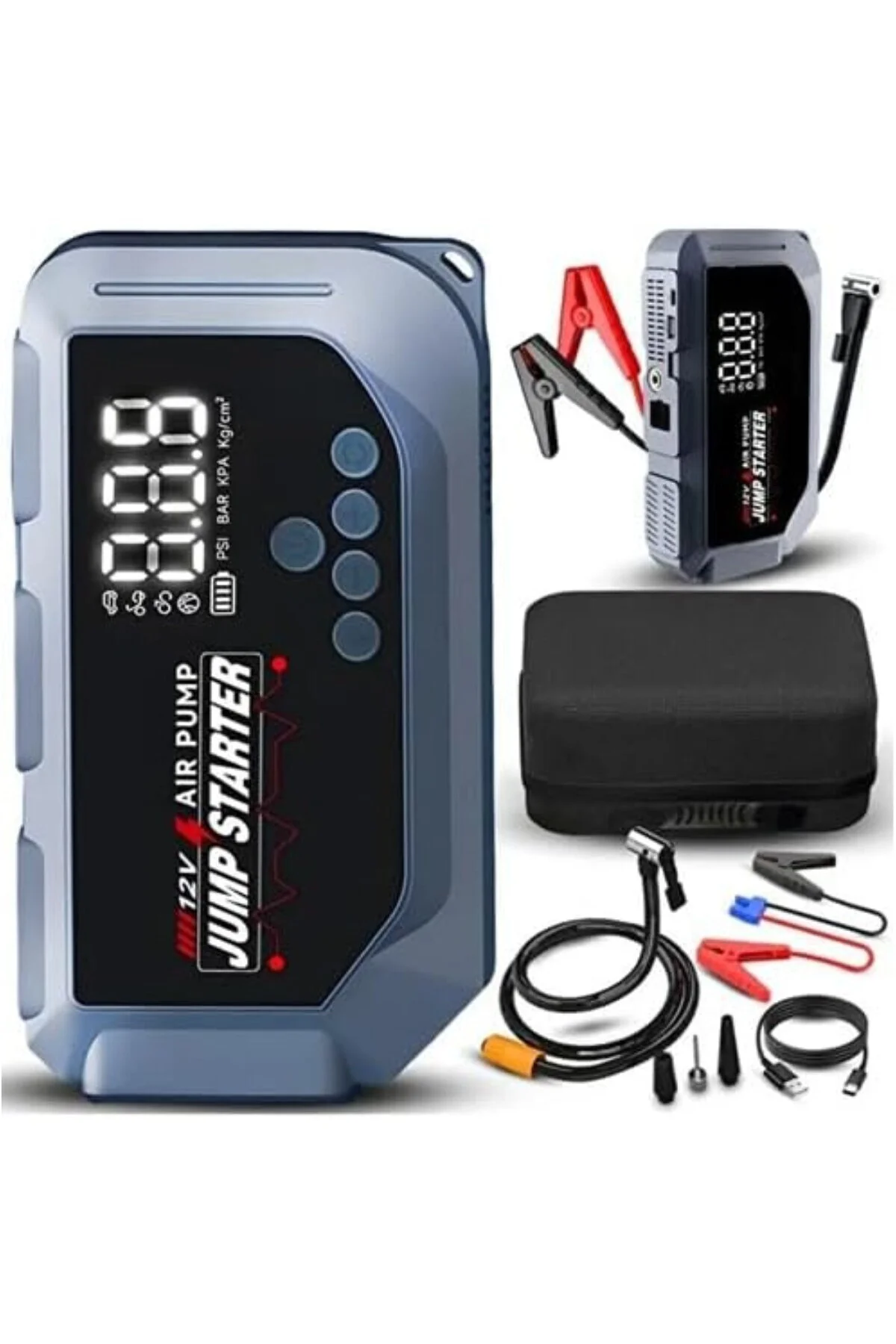VTN-605 Şarjlı 12.000 mAh Taşınabilir Çantalı Araç Akü Şarj Takviyeli Işıklı Hava Kompr