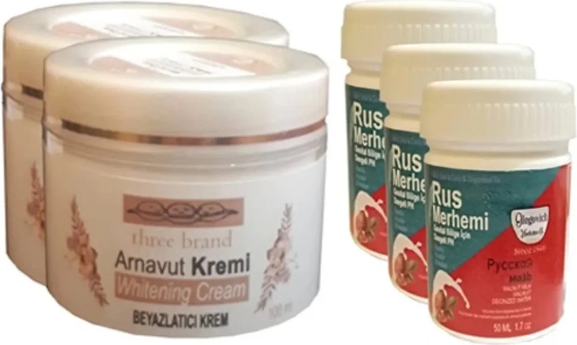 Vücut Bakım Kremi Seti – Arnavut Kremi 100 ml (2 Adet) + Rus Merhemi 50 ml (3 Adet)