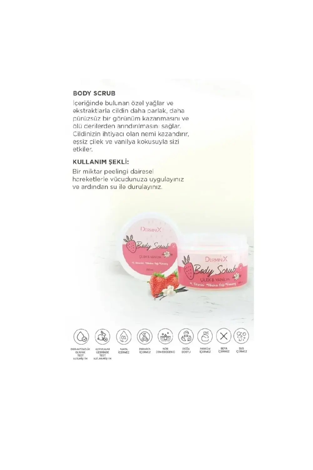 Vücut Peelingi Body Scrub Çilekli Ve Vanilyalı 300 Ml