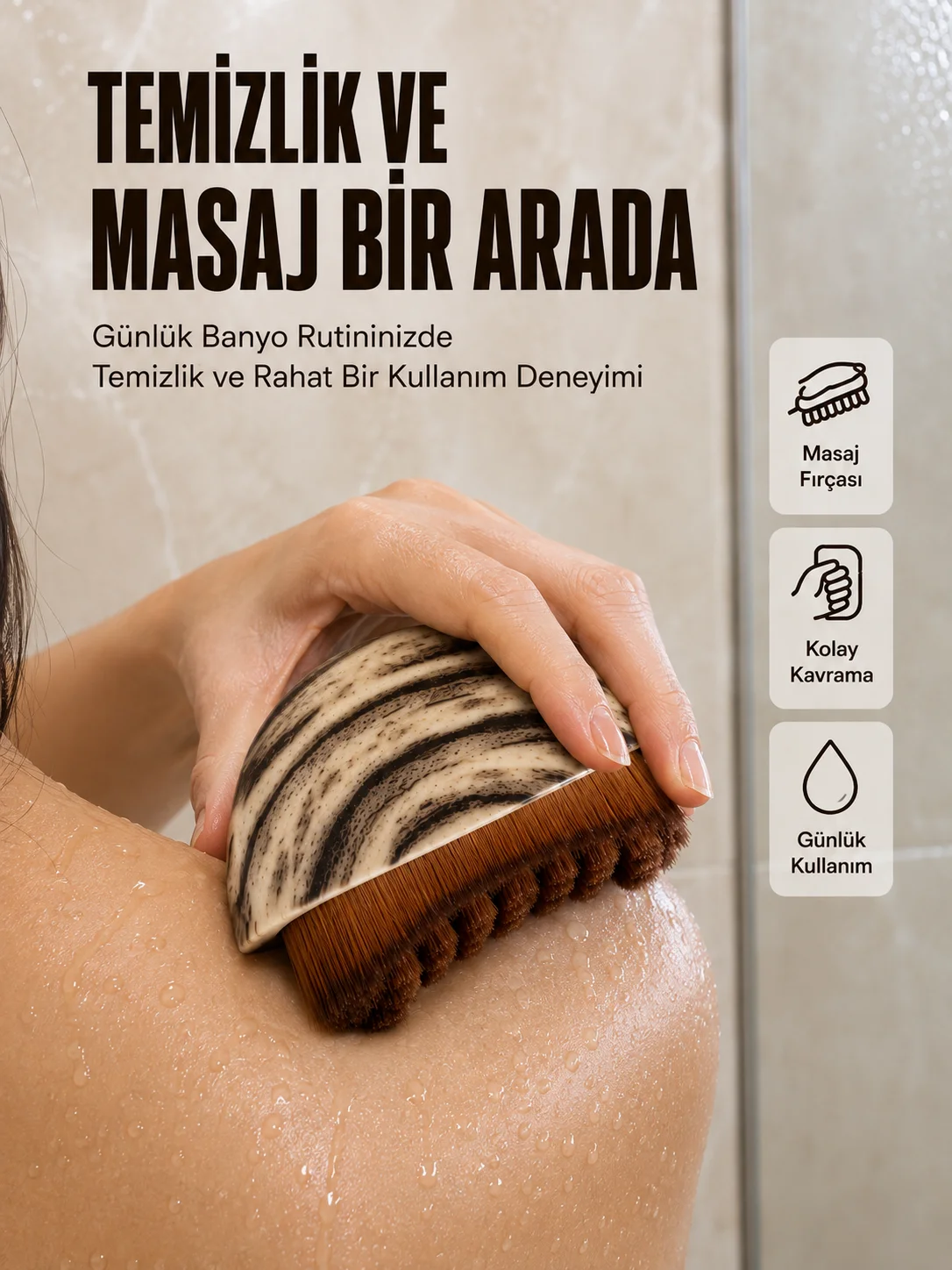 Vücut Temizleme Fırçası Ergonomik Elde Tutulan Yumuşak Kıllı Masaj Fırçası